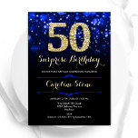 Convite Royal Blue Dourado Surprise 50º aniversário<br><div class="desc">Surpreenda o 50º convite de aniversário. Elegante design azul real com ouro brilhante. Apresenta na moda diamante, luzes e fontes de script. Homens ou mulheres convidam no dia. Perfeito para uma festa de aniversário adulta na moda. Personalize com seus próprios detalhes. Envie-me uma mensagem se precisar de mais personalização. Impressos...</div>