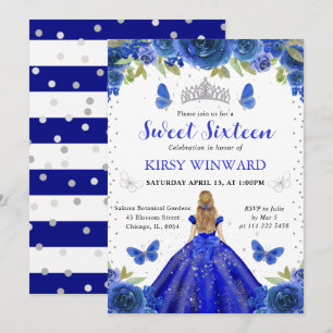 Convite Royal Blue Dress Blonde Princess Sweet 16