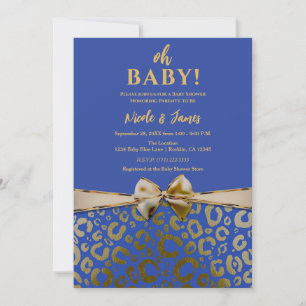 Convite Royal Blue e Dourado Glam Estampa de Leopardo Chá 