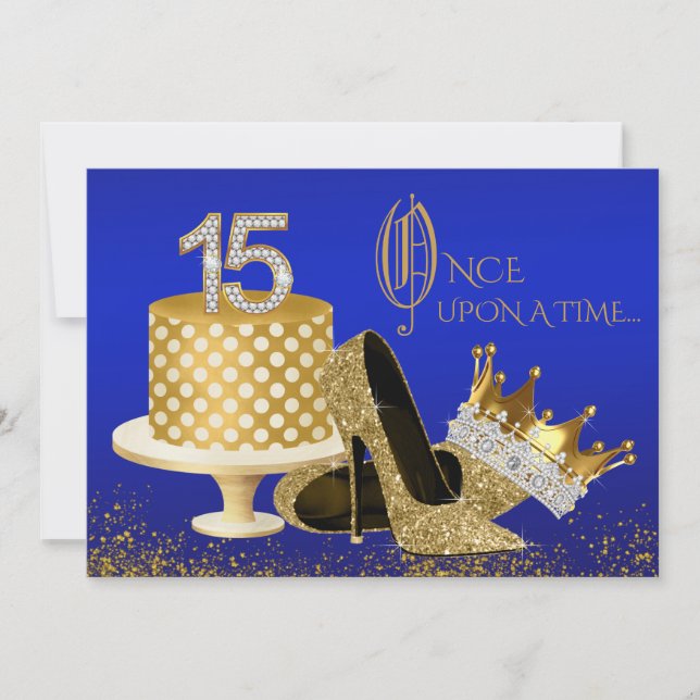 Convite Royal Blue e Quinceanera Dourada (Frente)