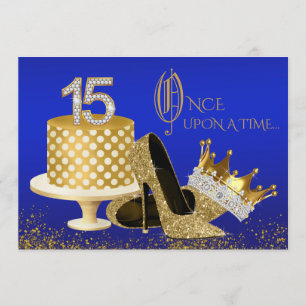 Convite Royal Blue e Quinceanera Dourada