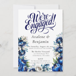 Convite Royal Blue e Silver Peony Estamos Envolvidos