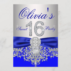 Convite Royal Blue e Silver Sweet 16 Party
