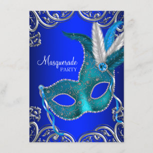 Convite Royal Blue e Teal Blue Mascarada Party