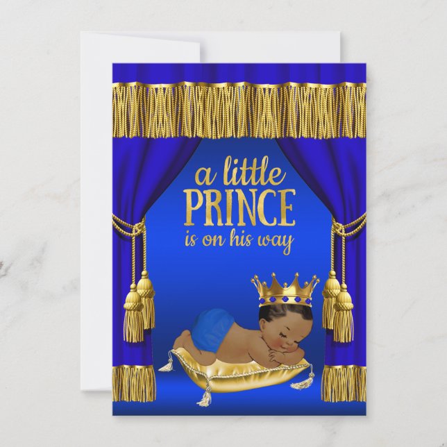 Convite Royal Blue Ethnic Prince Baby Shower Invits (Frente)