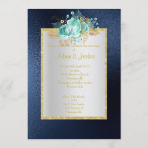 Convite ROYAL BLUE Floral aqua ELEGANTE CLASSY WEDDING