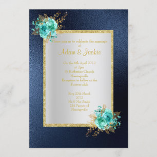 Convite ROYAL BLUE Floral aqua ELEGANTE CLASSY WEDDING