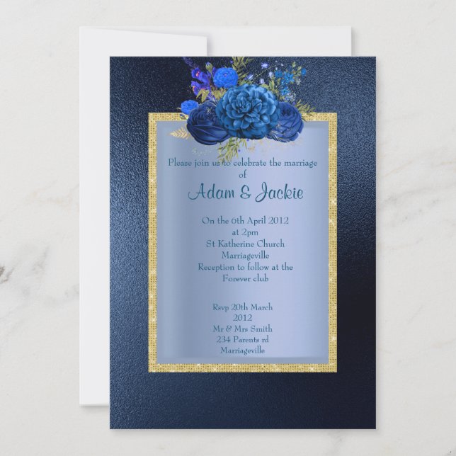 Convite ROYAL BLUE Floral buquê ELEGANTE CLASSY WEDDING (Frente)