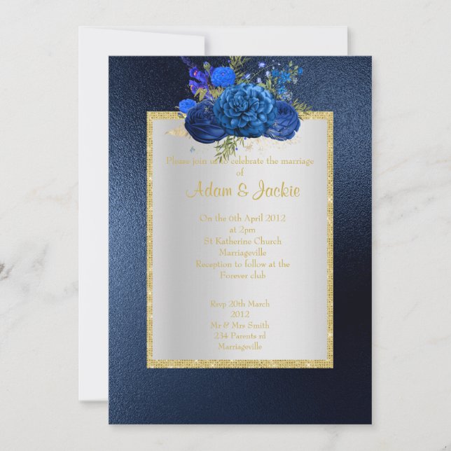 Convite ROYAL BLUE Floral buquê ELEGANTE CLASSY WEDDING (Frente)