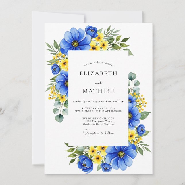 Convite Royal Blue Floral Meadow Wedding (Frente)