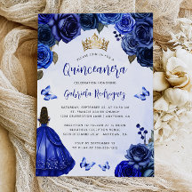 Royal Blue Floral Princesa Watercolor Quinceañera