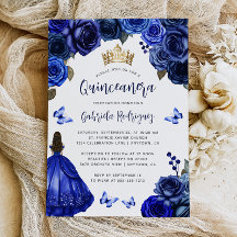 Royal Blue Floral Quinceañera