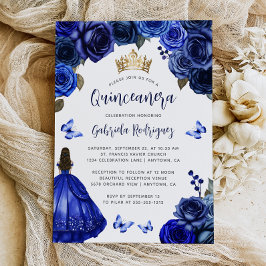 Convite Royal Blue Floral Quinceañera