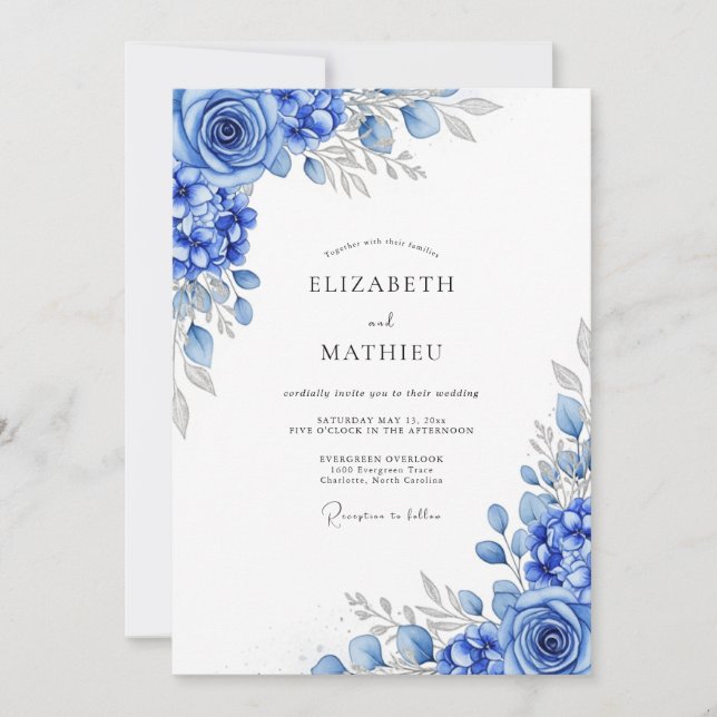 Convite Royal Blue Glistening Winter Wedding (Frente)