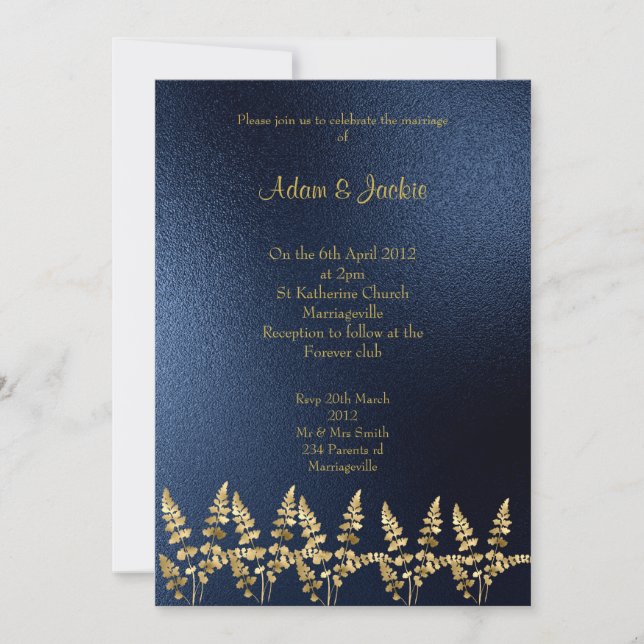 Convite ROYAL BLUE gold leaf ELEGANT CLASSY WEDDING (Frente)