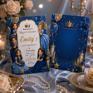 Convite Royal Blue Gold Princesa 20º Aniversário