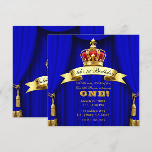 Convite Royal Blue Gold Royal Crown 2 Prince Aniversário d