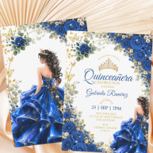 Royal Blue Golden Quinceañera Borboletas