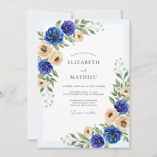 Convite Royal Blue Graceful Spring Wedding (Frente)