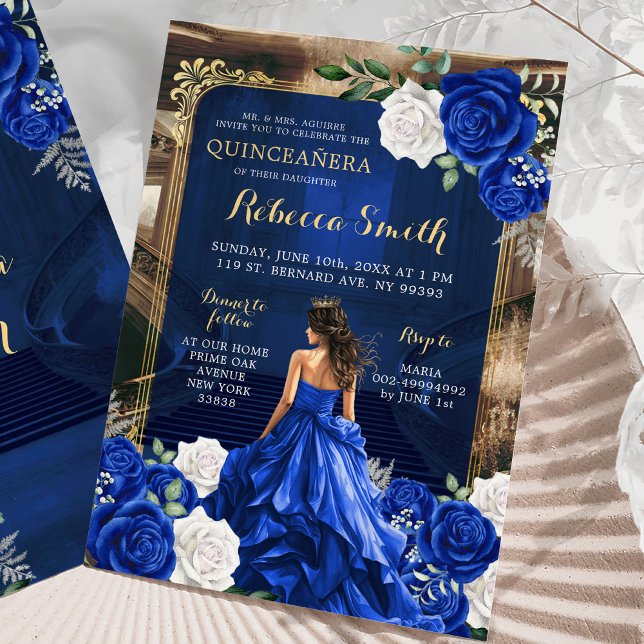 Convite Royal Blue Grand Palace Quinceañera Princess (Criador carregado)