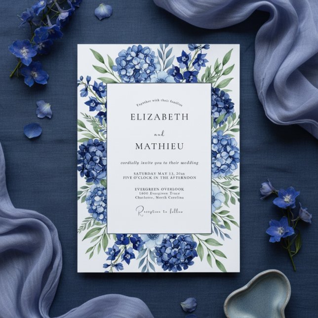 Convite Royal Blue Hydrangea Bloom Wedding (Criador carregado)