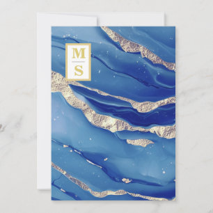 Convite *~ Royal Blue Initials Agate AR66 RSVP QR Wedding