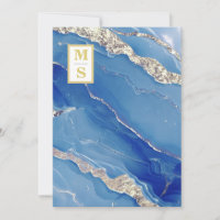 *~ Royal Blue Initials Agate QR AR66 RSVP Wedding