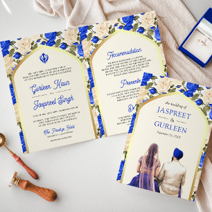 Convite Royal Blue Ivory Floral Tudo em um casamento Sikh