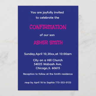 Convite Royal Blue & Magenta Son's Confirmation Invitation