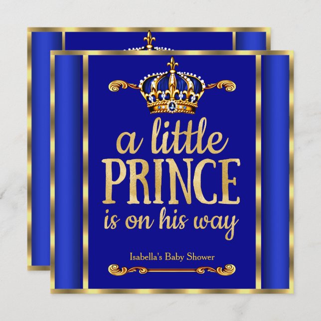 Convite Royal Blue Marinho Dourado Prince no seu caminho C (Frente/Verso)