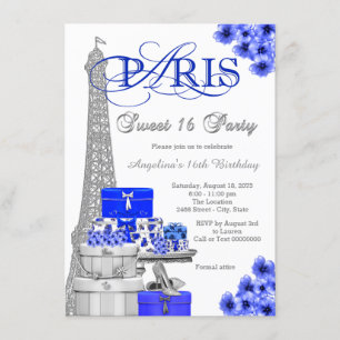 Convite Royal Blue Paris Sweet 16 Party