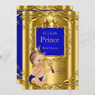 Convite Royal Blue Prince Chá de fraldas Dourado Crown Bru