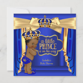 Convite Royal Blue Prince Chá de fraldas Dourado Crown Étn