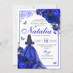 Convite Royal Blue Princess & Butterflies Quinceañera