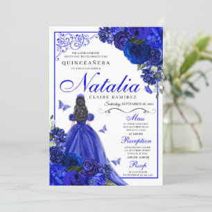 Convite Royal Blue Princess & Butterflies Quinceañera