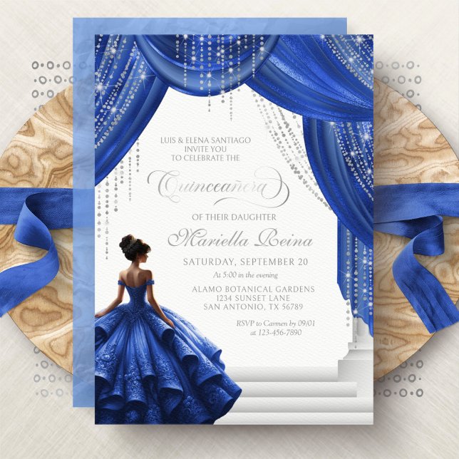 Convite Royal Blue Princess Dress Elegante Quinceanera (Criador carregado)