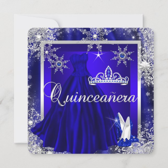 Convite Royal Blue Quinceanera 15 Elite Elegente Aniversár (Frente)