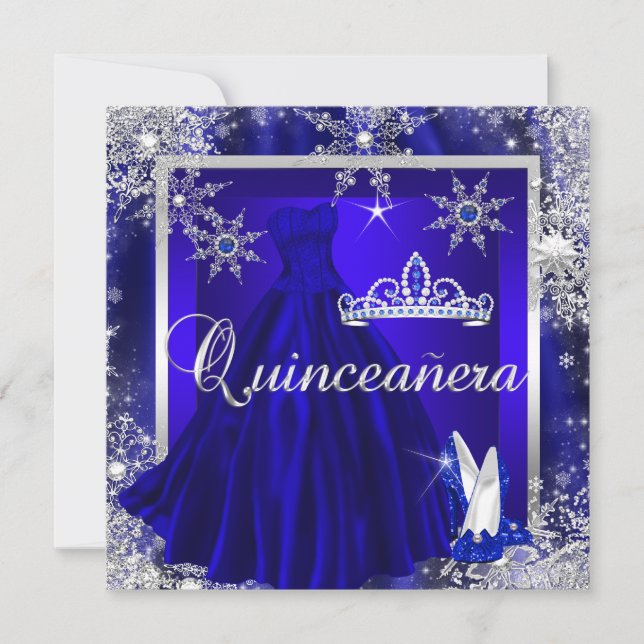 Convite Royal Blue Quinceanera 15 Elite Elegente Aniversár (Frente)