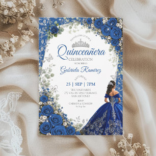 Convite Royal Blue Quinceañera Borboletas Prateadas