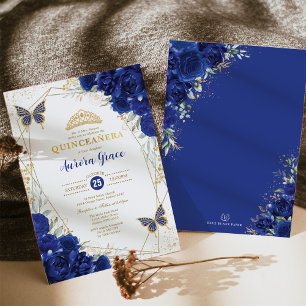 Convite Royal Blue Quinceañera Butterfly Geométrica