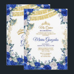 Convite Royal Blue Quinceanera Mexicana 15 Aniversário<br><div class="desc">Royal Blue Quinceanera e Rosas mexicanas 15 de aniversário Convite Mis Quince Anos,  15 de Aniversário, </div>