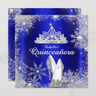 Convite Royal Blue Quinceanera Silver Tiara 15 Birthday