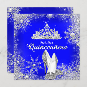 Convite Royal Blue Quinceanera Silver Tiara 15 Birthday