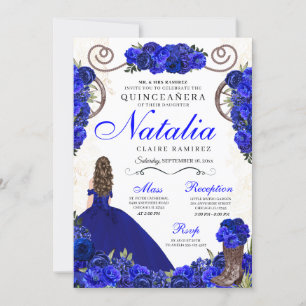 Convite Royal Blue Ranchero Princess Quinceanera