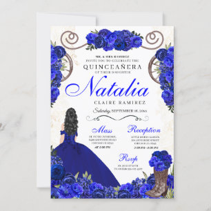 Convite Royal Blue Ranchero Princess Quinceanera