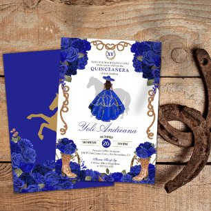 Convite Royal Blue Rosa Boots Charro Vestidos Quinceañera