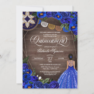 Convite Royal Blue Rosa Charro Country Gown Quinceanera