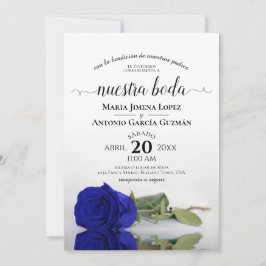 Convite Royal Blue Rosa espanhola Nuestra Boda Wedding