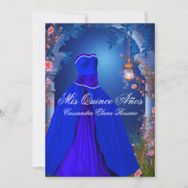 Convite Royal Blue Rosa Quinceanera