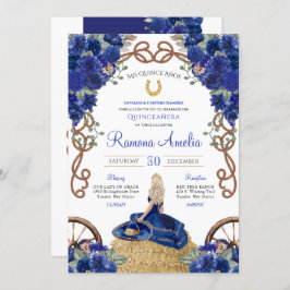 Convite Royal Blue Rosa Western Charra Quinceañera